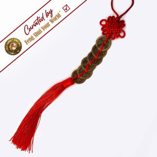 6 Ancient Coins on Red Tassel