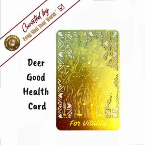 Golden card featuring deer design.