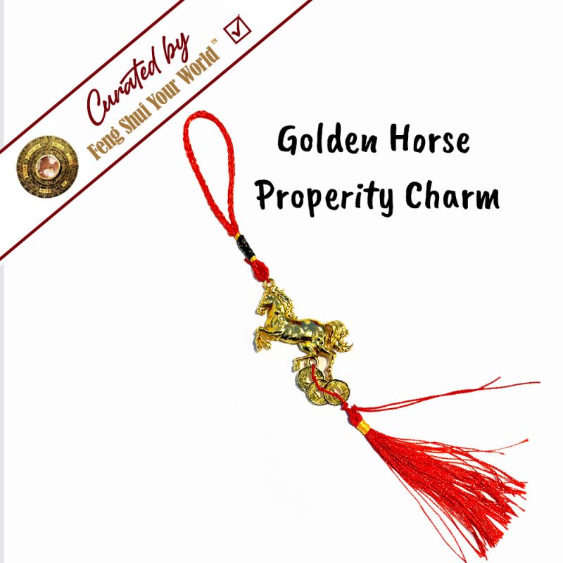 Golden horse charm with red tassel